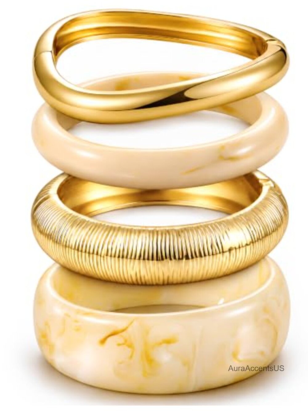 Chunky Acrylic Gold Tone Bangle Bracelets Stackable Set for Women